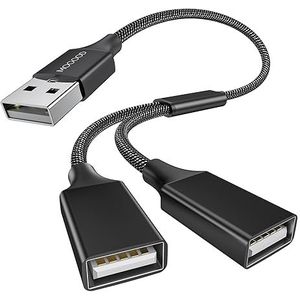 MOGOOD USB-splitterkabel en Adapter - Dubbele USB 2.0-voedingskabelverlenging voor Opladen/Gegevensoverdracht - Poortverlengingshub en Datasplit-adapter