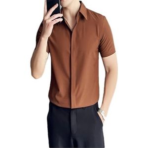 Dvbfufv Heren zomer dunne elastische korte mouwen shirt zakelijke en casual knopen shirts, Kaki, M