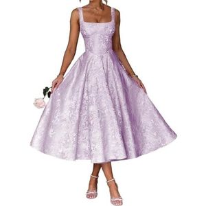 AHERKLL Spaghetti Bandjes Bruidsmeisjes Jurken Bloemen Satijn Jacquard Formele Avond Feest Maxi Jurk Thee Lengte HAH047, Lila, 32