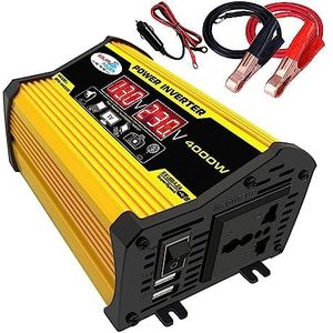 4000W Auto 4000W Adapter Converter Transformer DC12V naar AC110/220V voor Auto met USB-Oplader Snellader (Kleur: Geel 12V naar 220V)