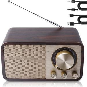 Retro radio met Bluetooth, nostalgische radio met 1500 mAh batterij, oplaadbaar, USB/TF-kaart/AUX, 5 W luidspreker, houtlook, vintage radio's voor keuken, slaapkamer, kantoor