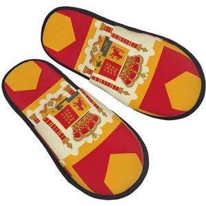 DJUETRUI Harige pantoffels voor mannen en vrouwen, antislip slippers, traagschuim pantoffels met Spaanse vlag patroon, warme comfortabele pluche schoenen, winterhuisschoenen voor binnen en buiten
