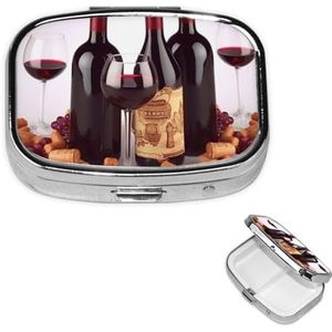 Vierkante Pillendoosje voor Portemonnee of Pocket 2 Compartiment Geneeskunde Pillendoos Draagbare Kleine Pil Organizer Rode Wijn Pillendoos Reizen Geneeskunde Vitamine Kabeljauw Leverolie Opbergdoos