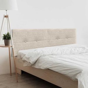 DHOME Hoofdeinde van natuurlijk linnen, dubbel, met knopen, verdeeld in 2 delen, gevoerd hoofdeinde voor bed, slaapkamer, modern, top trending (linnen, beige, 190 cm Dual (180/190))
