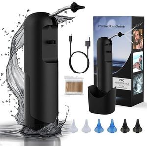 NBVNBV Oorsmeerverwijderaar, elektrische oorreiniger, masserende waterstraal, oorspoeling, 6 reservepunten, oplaadbare waterdichte oordouche voor volwassenen en kinderen, zwart