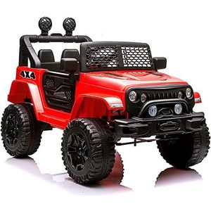 Elektrische auto voor kinderen, met 2,4 G-afstandsbediening en 2 versnellingen, zachte start, elektrische auto met hoorn, koplamp, 2 x 30 watt motor, 3-5 km/u, 12 V 4,5 Ah accu, 3 tot 6 jaar, rood