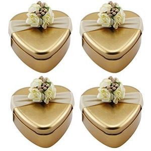4 stks Bruiloft gunst dozen Hart Metalen Blikken Snoep geschenkdozen chocolade zoete dozen voor bruiloft Verjaardag Valentijnsdag Bruids Party Favors 7 * 7cm