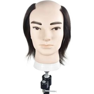 Echt mensenhaar 8 inch zwart hoofd for mannen, nep kaal, haarreparatie, transplantatie poppenhoofd, kapperspraktijk(11BG-6)