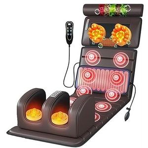Massagemat Met Warmtekussen, Full Body Massagebed Met Shiatsu Nekmassagekussen, 10 Vibrerende Motormassageapparaten For Nek- En Rugspierenontspanning(Brown Leather)