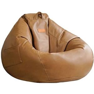 Bean Bag Sofa Cover (Geen Filler), U Leather Waterproof Gaming Beanbag Chair met handvat en zijzakken, Single Couch Beanbag Chair Lazy Lounger Cover,Khaki,90 * 110cm