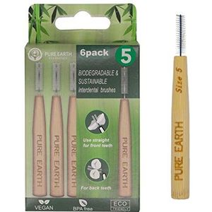 Pure Earth Essentials Bamboe interdentale borstels - biologisch afbreekbare interdentale borstel - organisch handvat met zachte haren voor diepe reiniging tussen tanden en tandvlees (6 stuks, maat 5,