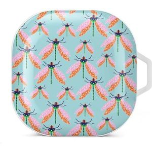 Roze libelle oordopjes hoesje compatibel met Samsung hard shell beschermhoes witte stijl