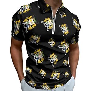 Wapenschild van Benin Poloshirts met halve rits voor heren, slim fit T-shirt met korte mouwen, sneldrogend, golftops, T-shirts, S