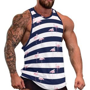 Flamingo En Zwart Wit Strepen Mannen Tank Top Grafische Mouwloze Bodybuilding Tees Casual Strand T-Shirt Grappige Gym Spier