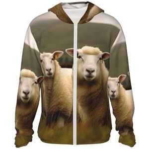 CSGJMYGS UPF 50+ Twee witte schapen Zonbescherming Hoodie Jas Lichtgewicht Lange Mouw Zonneshirt Met Zakken, Zwart, XXL