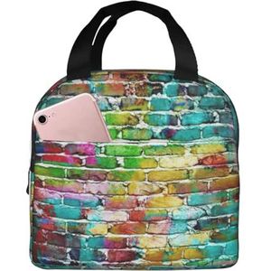 OdDdot Yqxwjl Kleurrijke Bakstenen Muur Print Lunch Box Lunch Tas voor Vrouwen Volwassen Mannen Lekvrij Leuke Lunch Tote voor Werk Picknick Reizen