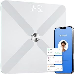 T Elektronica Smart Scale voor Lichaamsgewicht met APP - Gewichtsverlies controle - 14 Gezondheidsindicatoren - Wit