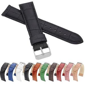 MARCHEL Croco LM leren armband zwart bruin wit rood blauw groen krokodillenpatroon horlogeband rundleer, zwart, 8 mm, Klassiek