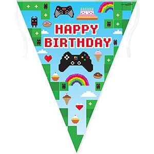 Oaktree 632493 Party Bunting Blox Game Verjaardag Holografische 11 vlaggen 3.9m