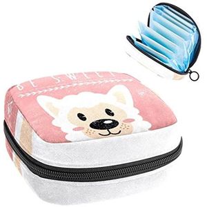 Periode Pouch, Draagbare Tampon Opbergtas voor Maandverband, Wees Zoete Alpaca, Meerkleurig, 4.7x6.6x6.6 in/12x17x17 cm