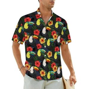 Toucan And Hibiscus herenhemden korte mouwen strandshirt Hawaiiaans shirt casual zomer T-shirt L
