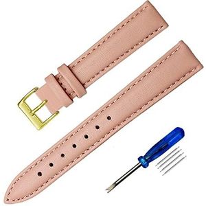 Lederen horloge bandband 12mm / 14mm / 16mm / 18mm / 20mm 22mm gladde horlogebanden roestvrijstalen gesp horlogeband tool (Band Color : Rose Green, Band Width : 12mm)