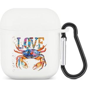 Liefde Krab Aquarel Leuke Case voor AirPods 2&1 Schokbestendige Beschermende Hoofdtelefoon Gevallen Cover Met Sleutelhanger Voor Mannen Vrouwen