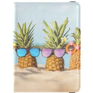 Paspoorthouder vrouwen familie stijlvolle zonnebril ananas premium PU lederen paspoorthoezen reisaccessoire 14,5 x 10,9 cm, Kleurrijk, one size