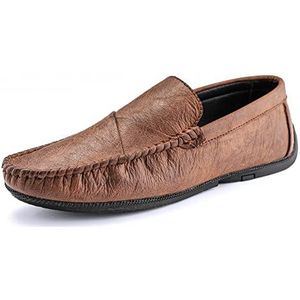 Comodish Men's Loafers Moccasins Shoes Round Toe Simple Leather Comfortable Flexible Lightweight Wedding Slip-on (Color : Brown, Size : 40 EU)