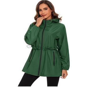 Lichtgewicht Waterdichte Jas Voor Dames, Dunne Zomerjas, Opvouwbare Regenjas Met Capuchon(Green,XXL)
