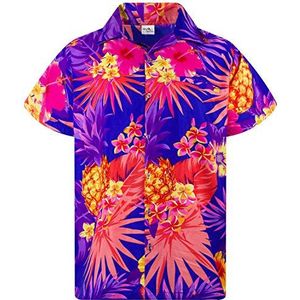 Funky Hawaiiaans Overhemd, Hawaii-Overhemd, Korte Mouw, Pineapple, Donkerblauw, S