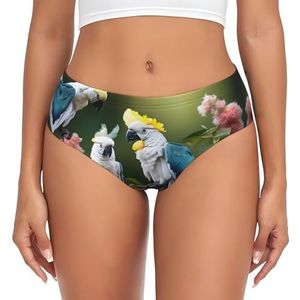 GUOLGP Mooie Kaketoe Vogel Bloem Print Vrouwen Huidvriendelijke Slips Zacht Ademend Ondergoed Volledige Dekking Dagelijks Dragen, Zwart, XS