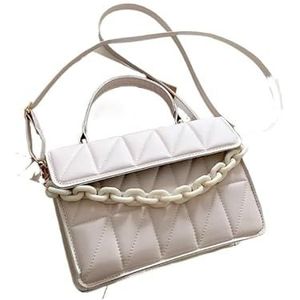 Effen kleur geruite crossbody tas voor vrouwen, ketting versierde modieuze schoudertas voor vrouwen dagelijkse handtas, Wit, 21x15x7cm