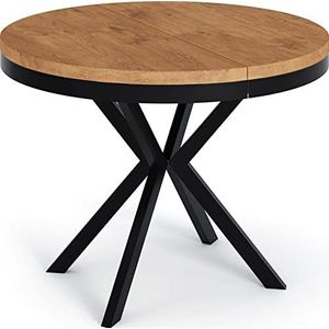 WFL GROUP Ronde uittrekbare eettafel - Loft Style tafel met metalen poten - 90 tot 170 cm - industriële vierkante tafel voor de woonkamer - compact - 90 cm - eiken Lancelot