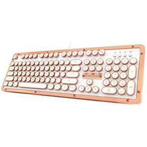Azio MK-RETRO-L-02-US Retro Classic Posh - USB Luxe Vintage Back lit Mechanisch Toetsenbord (blauwe schakelaar, wit leer, zinklegering frame) - wit/koper