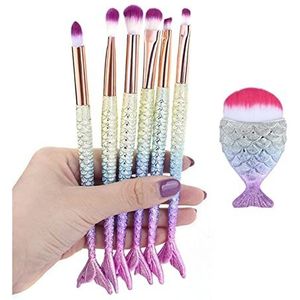 Bswefty Make-up Borstels Kit Natuurlijk Tool Mermai Potlood Cosmetica Foundation Kunstenaar Zeemeermin Markeerstift Gezicht Set Van Bronzer Oogschaduw Lip (Handvat Kleur: Paars)