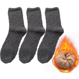 ORBIBA Koraal Fleece Sok 3 Paar Winter Warm Koraal Fleece Sokken Mannen Effen Losse Slapen Sokken Fluwelen Thuis Pluizige Kous Thicken Thermische Sox, Donkergrijs-3 paar, EU 40-44(US 6-10)
