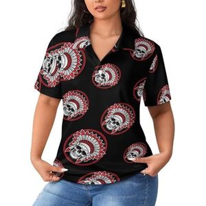 Native American Skull Dames Poloshirts met korte mouwen Casual T-shirts met kraag Golfshirts Sport Blouses Tops 2XL