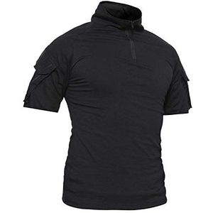 LiliChan Tactisch shirt met korte mouwen voor heren, militair shirt, outdoorshirt, tactisch gevechtsshirt met ritssluiting, Zwart, XS