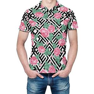 Roze rozen met bladeren heren shirt met korte mouwen golfshirts regular fit tennis t-shirt casual business tops