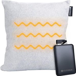 Silvergear® Verwarmingskussen Draadloos | Warmtekussen met thermostaat: 30°-35°-40°C | voor Binnen en Buiten | Verwarmd Kussen met Akku | Efficiënte Verwarming | 45 x 45 m | Licht Grijs