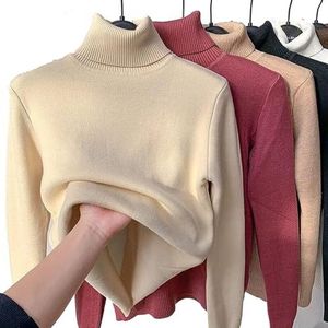 JOCCOS Winter Fleece Dikke Gebreide Dieptepunt Shirt, Vrouwen Casual Dikke Coltrui Zachte Thermische Slanke Dieptepunt Trui, Abrikoos, XXL(63-70kg)