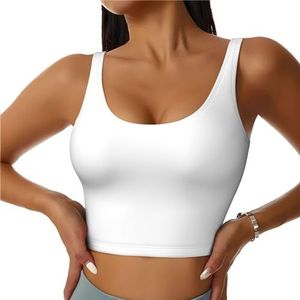 Geelblauwe kunst - Crop tops voor dames sportbeha U-rug verwijderbare gewatteerde crop workout tanktop met ingebouwde bh's, slanke pasvorm mouwloze atletische vesten, Wit, S