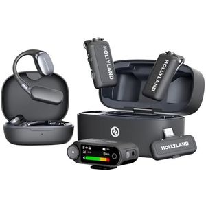 Hollyland Lark MAX 2 draadloze microfoon voor iPhone, camera, Android, AI-ruisonderdrukking, draadloze monitoring, 32-bit full-chain audio, timecode, Ultimate Combo, 2TX+2RX+OWS-oordopjes+oplaadetui