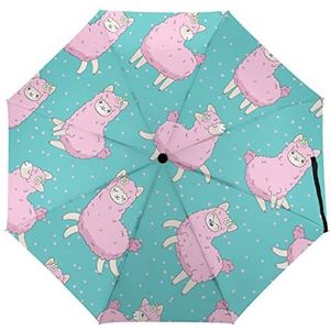 Roze Llama Alpaca Mode Paraplu Voor Regen Compact Tri-fold Reverse Folding Winddicht Reizen Paraplu Handleiding