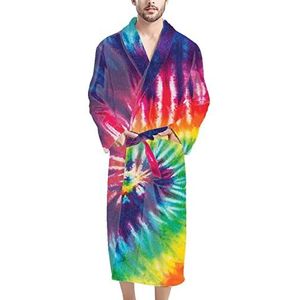 Satijnen nachtjapon voor mannen, Home Spa douchehanddoeken met lange mouwen en T-zak aan de voorkant(Colorful Tiedye)