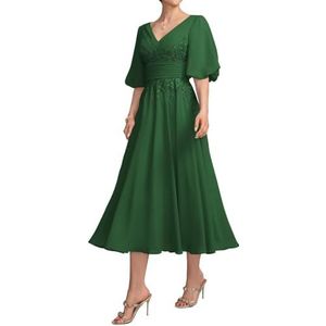 HPPEE Damesjurk voor dames, lange jurk voor moeder van de bruid met kant, applicatie, pofmouwen, chiffon, formele avondjurk, Emerald Groen, 32