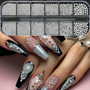 6 stuks in doos met roestvrijstalen kaviaarkralen voor nagelkunst, gemengde maten, legering, goud/zilver, pistoolkralen, nagelbedels, 0,8-3,0 mm, manicurebal - 20 stuks