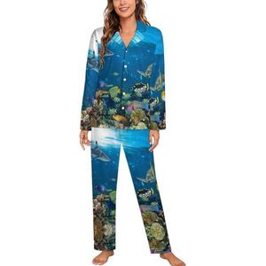 Underwater Coral Reef Wildlife Pyjama Sets met lange mouwen voor Vrouwen Klassieke Nachtkleding Nachtkleding Zachte Pjs Lounge Sets