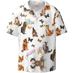 YJxoZH Leuke Kitten Vlinder Print Heren Jurk Shirts Casual Button Down Korte Mouw Zomer Strand Shirt Vakantie Shirts, Zwart, XXL